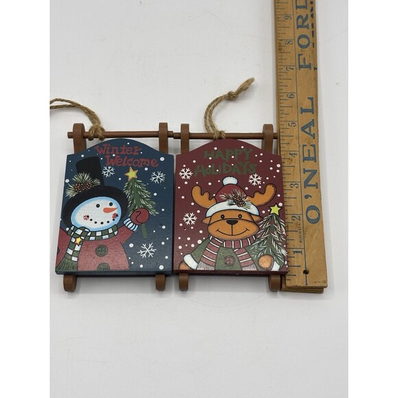 Set Of 2 Creative Design Limited Wood Sleds 2012 Christmas Ornaments 4.5" X 3" - Picture 6 of 8